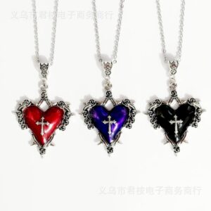 Wholesale Cross-border original thorn red love necklace liquid metal gothic big heart pendant necklace factory direct sales