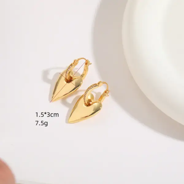 Wholesale 1 Piece Glam Heart Shape Copper Inlay Zircon 18k Gold Plated Drop Earrings