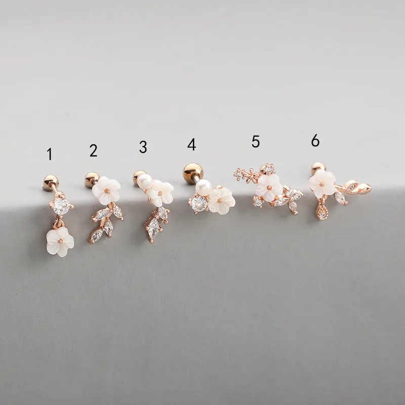 Wholesale Fashion Flower Copper Ear Studs Inlay Zircon Copper Earrings 1 Piece