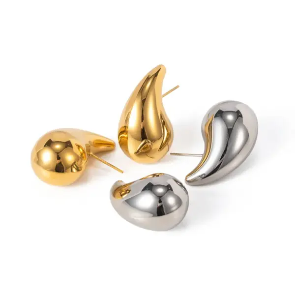 Wholesale 304 Stainless Steel Water Droplets Solid Color PVD Coated 18K Gold Plated Modern Style Plating Gold Silver Ear Studs