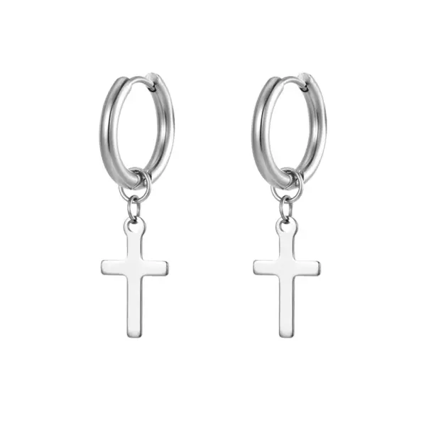 PVD Coated 18K Gold Real Gold Plated Cross 201 Stainless Steel Simple Style Waterproof Non Tarnish Dangling Earrings