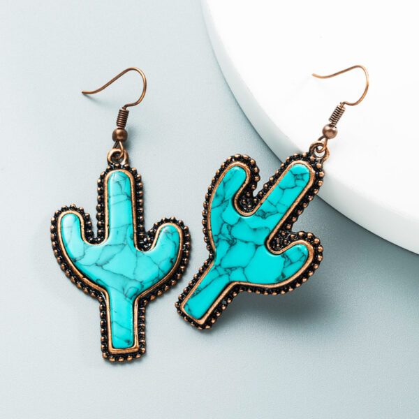 Wholesale Cross-border Amazon independent station Western style cactus earrings creative turquoise personality exaggerated earrings