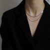 Wholesale European and American Style Ken Dou Same Style Three-Layer Style Cool Style Wide Flat Thin Stacked Snake Bone Clavicle Necklace Titanium Steel Color Preserving