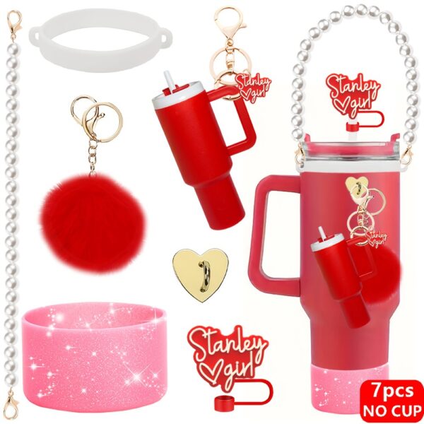 Wholesale Stanley Cup Decorative Straw Cap Cup Set Cup Chain Ins Colorful Fur Ball Mini Stanley Cup Tumbler Pendant