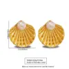 Wholesale 304 Stainless Steel Plastic Scallop Shell Electroplating Artificial Pearls Imitation Gold French Style Classic Style IG Style Ear Studs