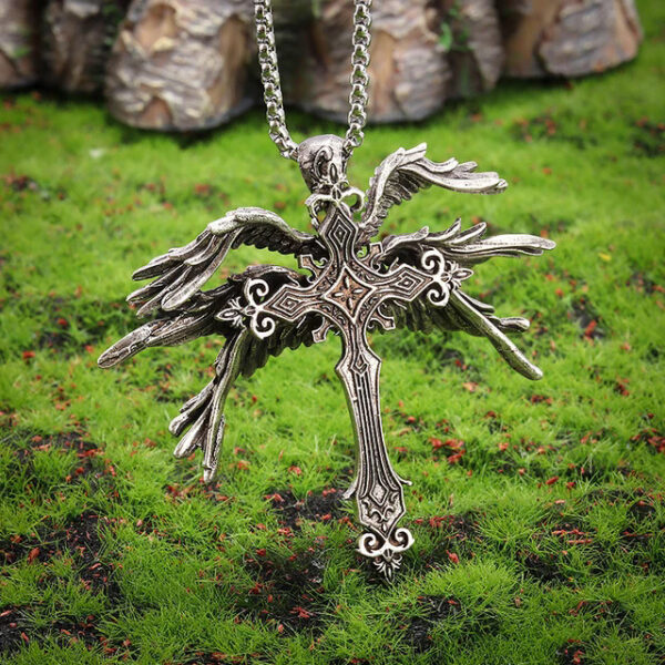 oly-77b4e5c07cde5d4e370c5f409487ede3 Wholesale Amazon Cross-border Hot New Retro Seraph Cross Necklace Europe and America Exaggerated Fashion Pendant