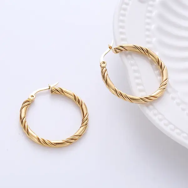 Wholesale 1 Pair Vintage Style The Answer Twist Stainless Steel Hoop Earrings