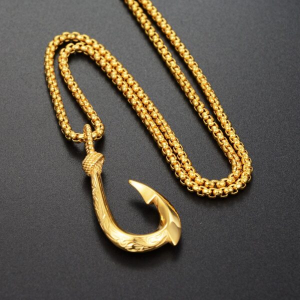 Wholesale Hip-Hop Big Fishhook Titanium Steel Necklace Pendant