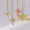 Wholesale PVD Coated Real Gold Plated Hummingbird 304 Stainless Steel Elegant Pastoral Waterproof Non Tarnish 304 Stainless Steel Pendant Necklace