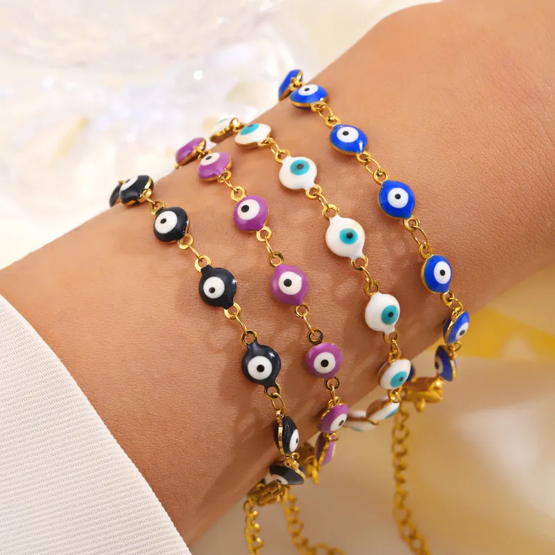 Wholesale PVD Coated 18K Gold Plated Devil'S Eye 304 Stainless Steel Ethnic Style Cool Style Waterproof Non Tarnish 304 Stainless Steel Bracelets