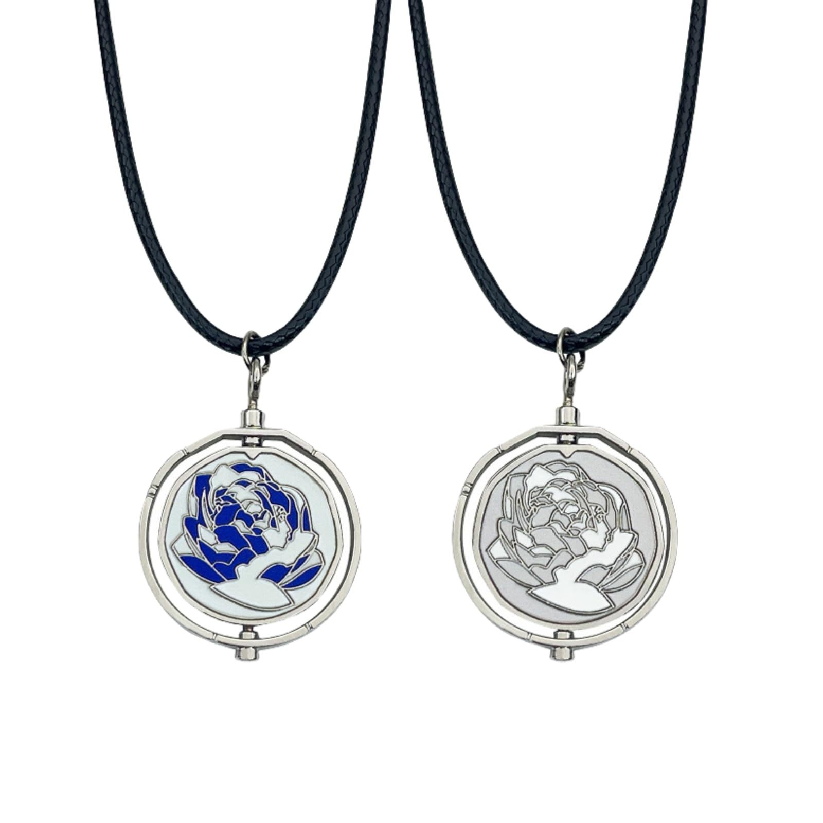 Wholesale Blue Rose Rotating Pendant Necklace