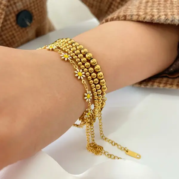 Wholesale PVD Coated Real Gold Plated 18K Gold Round 201 Stainless Steel Classic Style Waterproof Non Tarnish 201 Stainless Steel Bracelets
