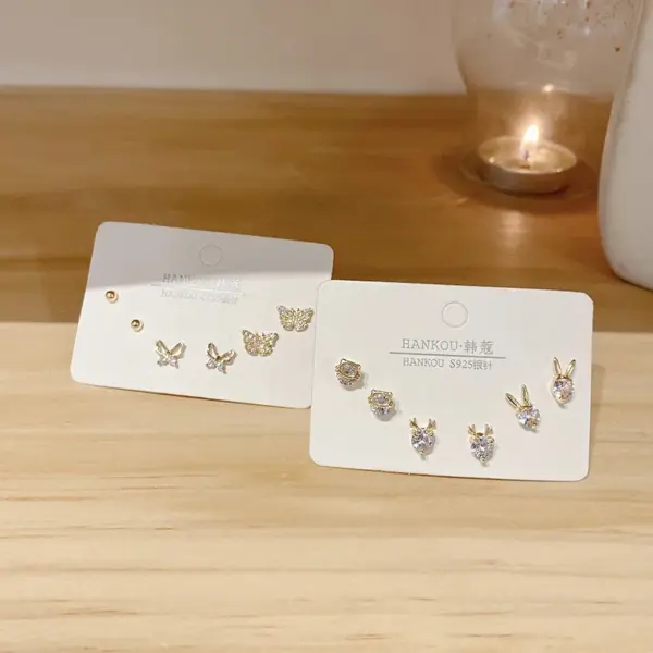 Wholesale 1 Set Fashion Rainbow Butterfly Fish Tail Copper Inlaid Zircon Ear Studs