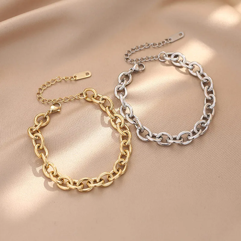 Wholesale PVD Coated 18K Gold Real Gold Plated Geometric 304 Stainless Steel Retro Waterproof Non Tarnish 304 Stainless Steel Bracelets