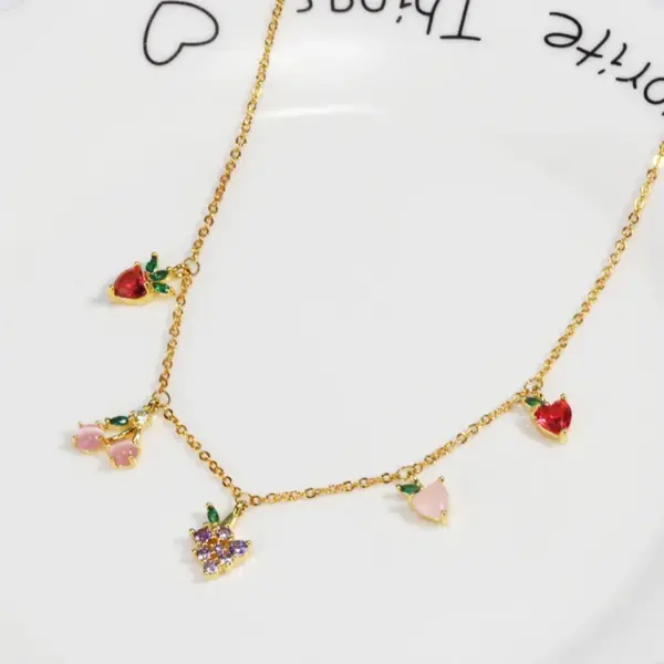 Wholesale Jewelry Simple Style Classic Style Cherry Fruit Copper Zircon Pendant Necklace