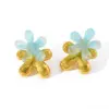Wholesale Elegant Geometric Resin Embedded 18K Gold Plated Stainless Steel C-Shaped Flower Ear Studs Casual Chic Simple Style For Women