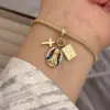 Wholesale Jewelry Casual Simple Style Cross Virgin Mary Copper Zircon 18K Gold Plated Plating Bracelets Necklace Ball Chain