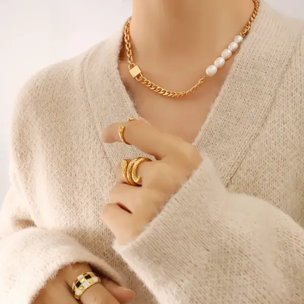 Wholesale PVD Coated Real Gold Plated 18K Gold Geometric 304 Stainless Steel Fashion Waterproof Non Tarnish 304 Stainless Steel Necklace