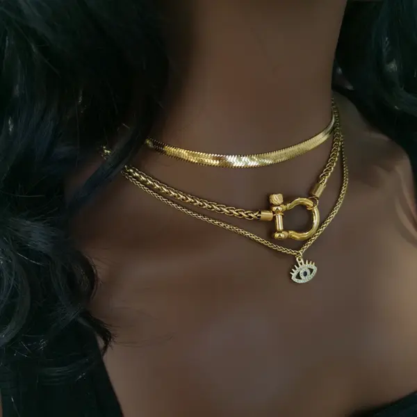 Wholesale Real Gold Plated 18K Gold Printing 304 Stainless Steel Casual Retro Waterproof Non Tarnish Titanium Steel Necklace