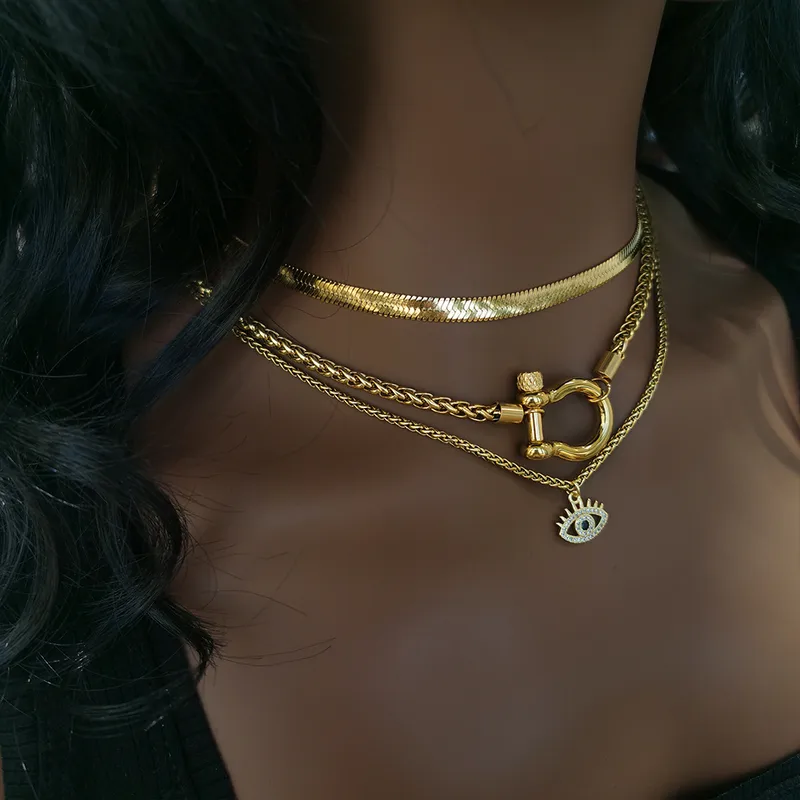 Wholesale Real Gold Plated 18K Gold Printing 304 Stainless Steel Casual Retro Waterproof Non Tarnish Titanium Steel Necklace