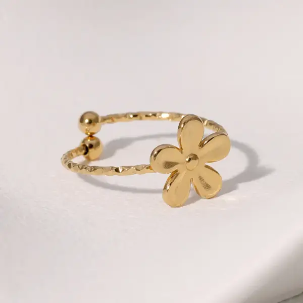 Wholesale Fashionable Small Exquisite Cute Sweet Design Open Stainless Steel Ring Bowknot Flower Shape Gold-plated Non-fading Ring Suitable For Daily Casual Dating