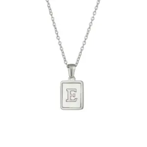 Fritillary Letter Square Pendant Necklace-Ea544901s Steel Color-Letter E