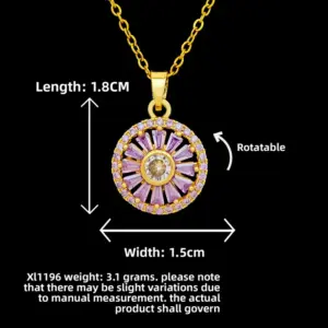 XL1196 Round Purple Flower Necklace / Gold