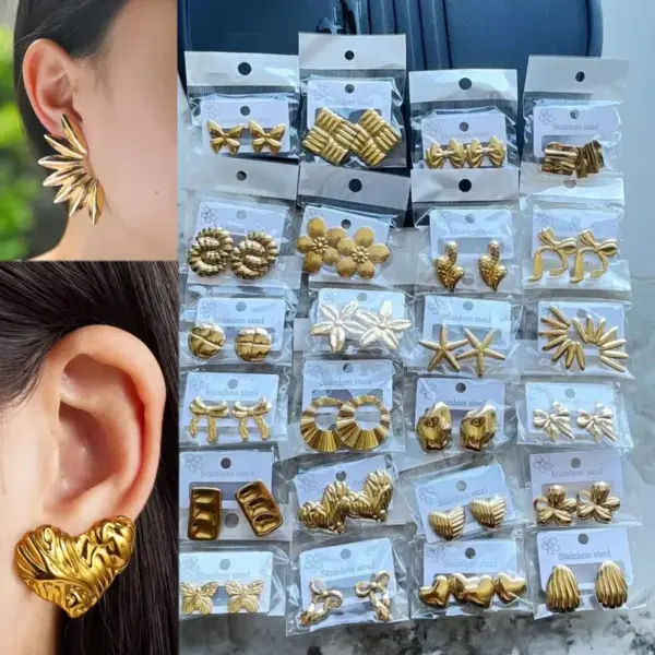 Fashionable Geometric Hammered Stainless Steel Ear Cuff Oil Press Sheet Vintage French Design Women's Simple Style Jewelry