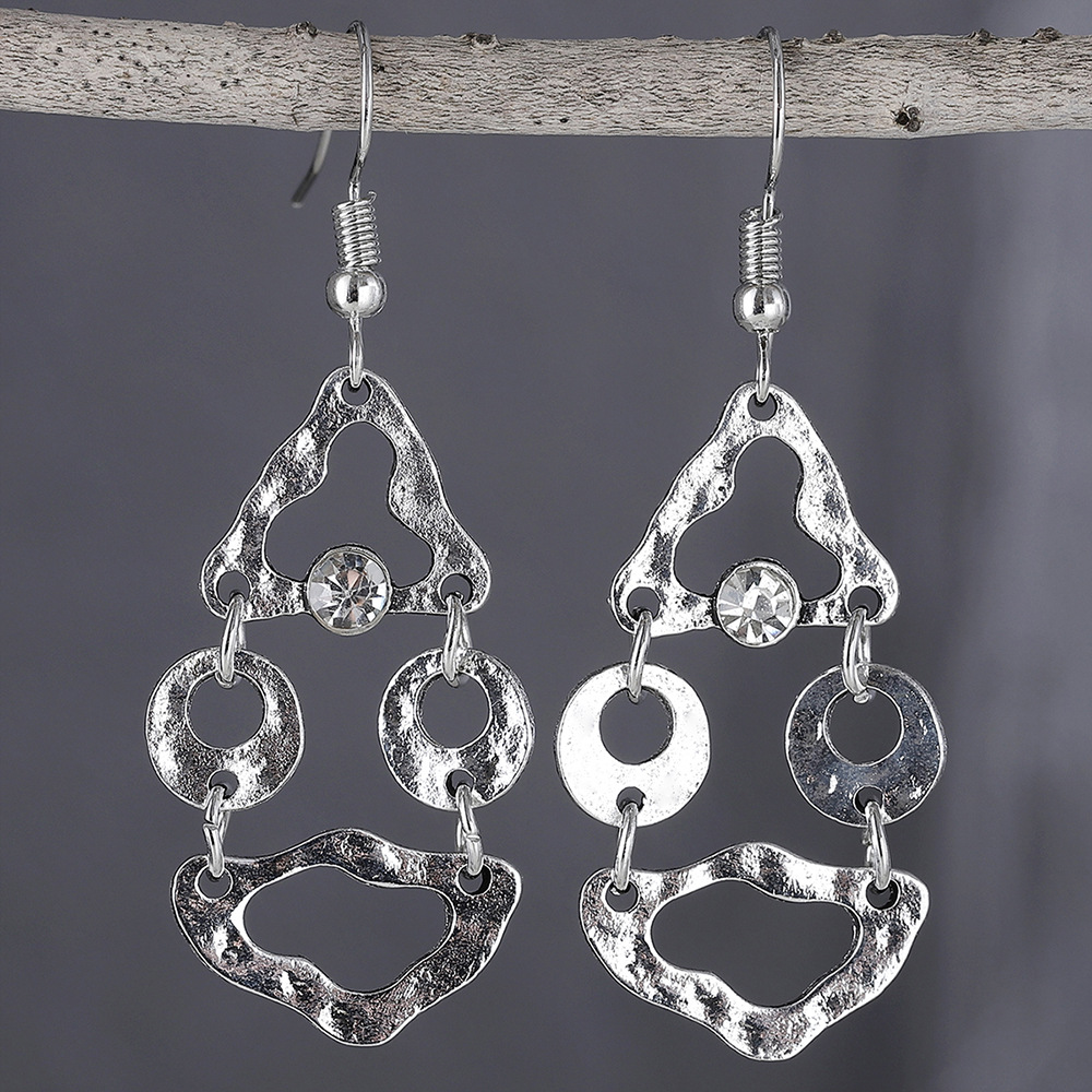Wholesale Literary retro geometric splicing irregular hollow diamond earrings