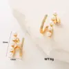 304 Stainless Steel Paw Print PVD Coated Artificial Pearls Artificial Diamond 24K Gold Plated Streetwear Waterproof Non Tarnish Ear Studs