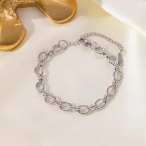 Ae58 round Cuban Link Chain Bracelet / Steel Color