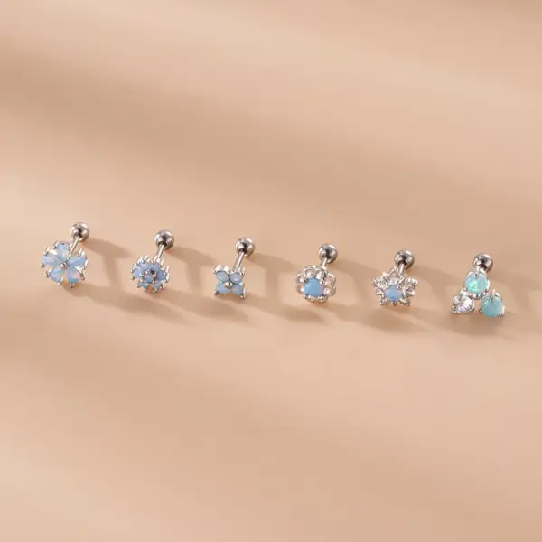 1 Piece 316L Stainless Steel Copper Zircon Ear Cartilage Rings & Studs Star Flower Waterproof Non Tarnish Surgical Steel Women'S