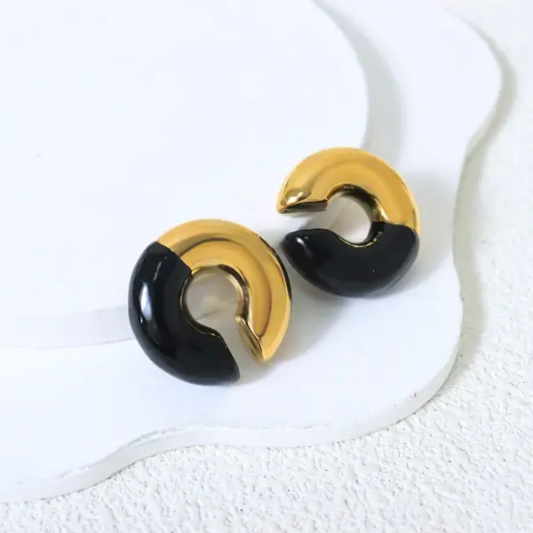 Wholesale 304 Stainless Steel Color Block PVD Coated 18K Real Gold Plated 18K Gold Hip-Hop Punk Waterproof Non Tarnish Enamel Plating Ear Cuffs