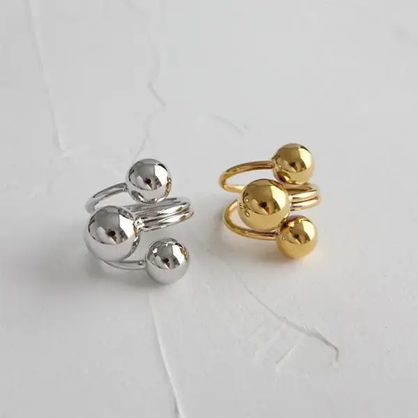 PVD Coated Real Gold Plated Ball 304 Stainless Steel Simple Style Waterproof Non Tarnish Open Rings