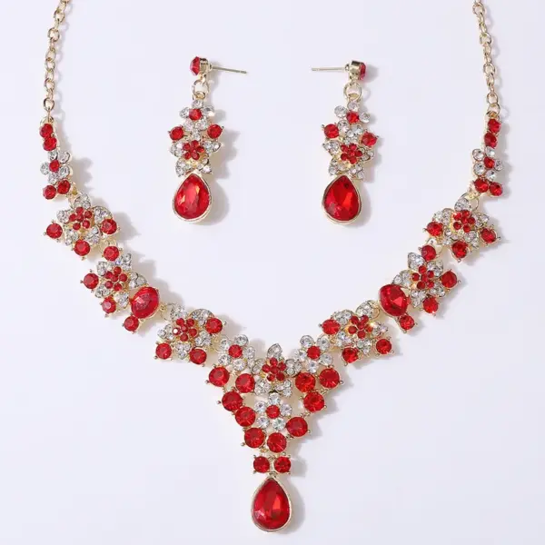 Wholesale Bridal Water Droplets Flower Alloy Inlay Rhinestones Earrings Necklace
