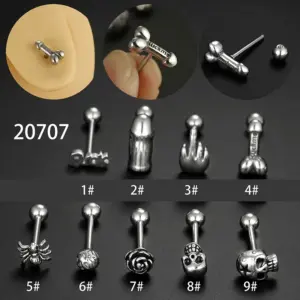 Wholesale 1 Piece Tongue Rings Fashion Rose Spider Skull Stainless Steel Plating