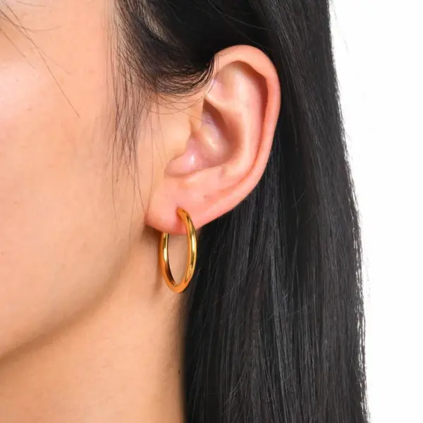 PVD Coated Real Gold Plated Circle 304 Stainless Steel Simple Style Waterproof Non Tarnish Earrings