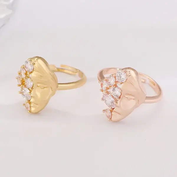 Wholesale Copper Plating Leaf Letter Heart Shape Zircon Open Rings