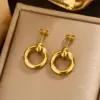 Wholesale Ion Plating (IP) 18K Gold Plated U Shape Double Ring Circle 304 Stainless Steel Vintage Style Waterproof Non Tarnish Earrings