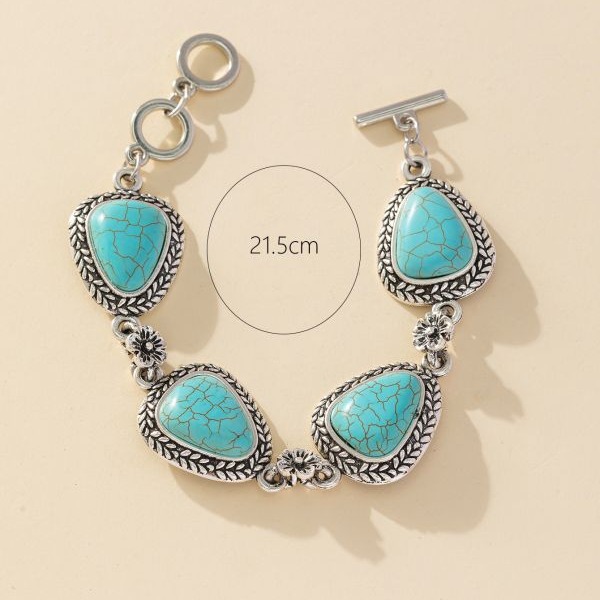 Wholesale Cross-border new bohemian style new simple fashion round t pattern turquoise environmental protection bracelet
