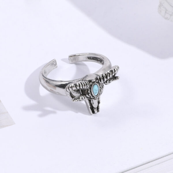 Wholesale Zhongyi jewelry cross-border personality Western style blue turquoise alloy sheep head ring for men