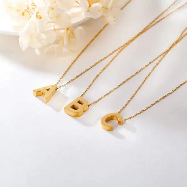 PVD Coated 18K Gold Plated Letter Titanium Steel Fashion Waterproof Non Tarnish Necklace