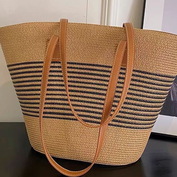 oly-78004416f06405cf67c4c01dd934551b Wholesale Straw Bag Women's Summer Handbag Seaside Tote Bag Large Capacity Woven Shoulder Bag Rattan Straw Bag Bucket Bag Trendy