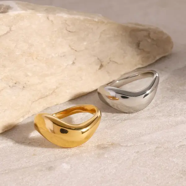 Wholesale 304 Stainless Steel Geometric PVD Coated 18K Real Gold Plated Simple Style Artistic Rings