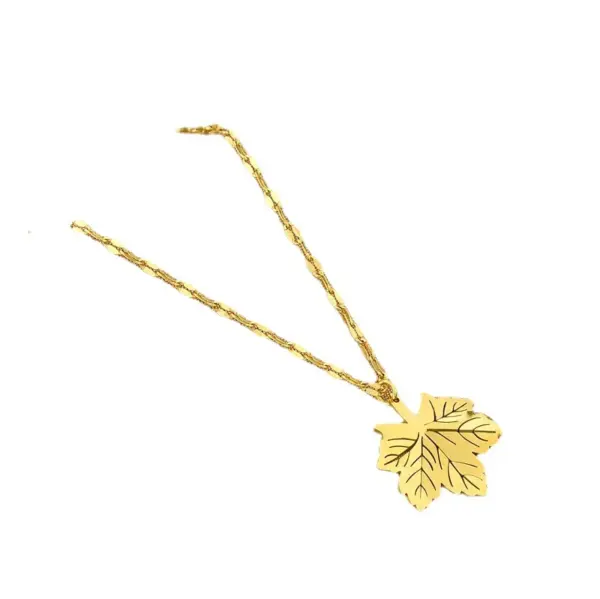 Wholesale Real Gold Plated Maple Leaf 304 Stainless Steel Retro Waterproof Non Tarnish Necklace
