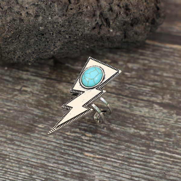 Wholesale Cross-border European and American independent station Western style retro creative lightning turquoise personality ring