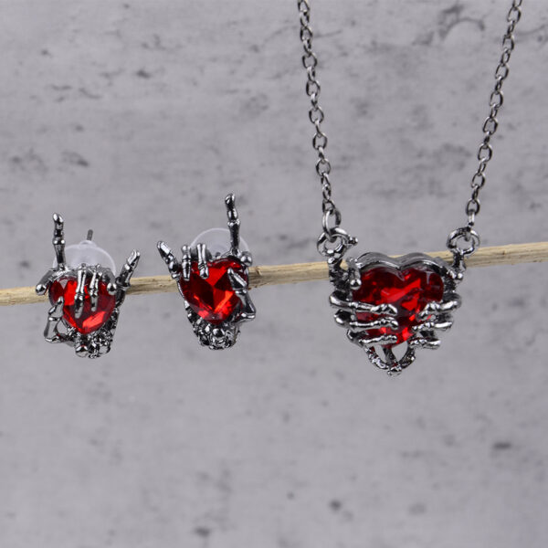 oly-780d22bc5993ee0c9341ef2fe28cfca7 Wholesale Dark punk diamond heart necklace earrings