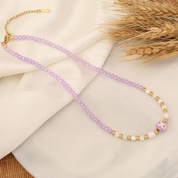 Wholesale Bohemian Heart Shape Eye Stainless Steel Natural Stone Beaded Plating 18K Gold Plated Necklace