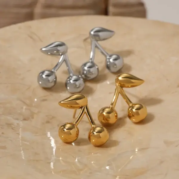 PVD Coated Real Gold Plated 16K White Plating Cherry 304 Stainless Steel Casual Modern Style Sweet Waterproof Non Tarnish Ear Studs