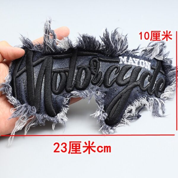 Wholesale Denim Tassel Edge Letter Cloth Sticker Patch Embroidery Cloth Sticker Clothing Bag Hand-stitched Decorative Cloth Sticker DIY Accessories